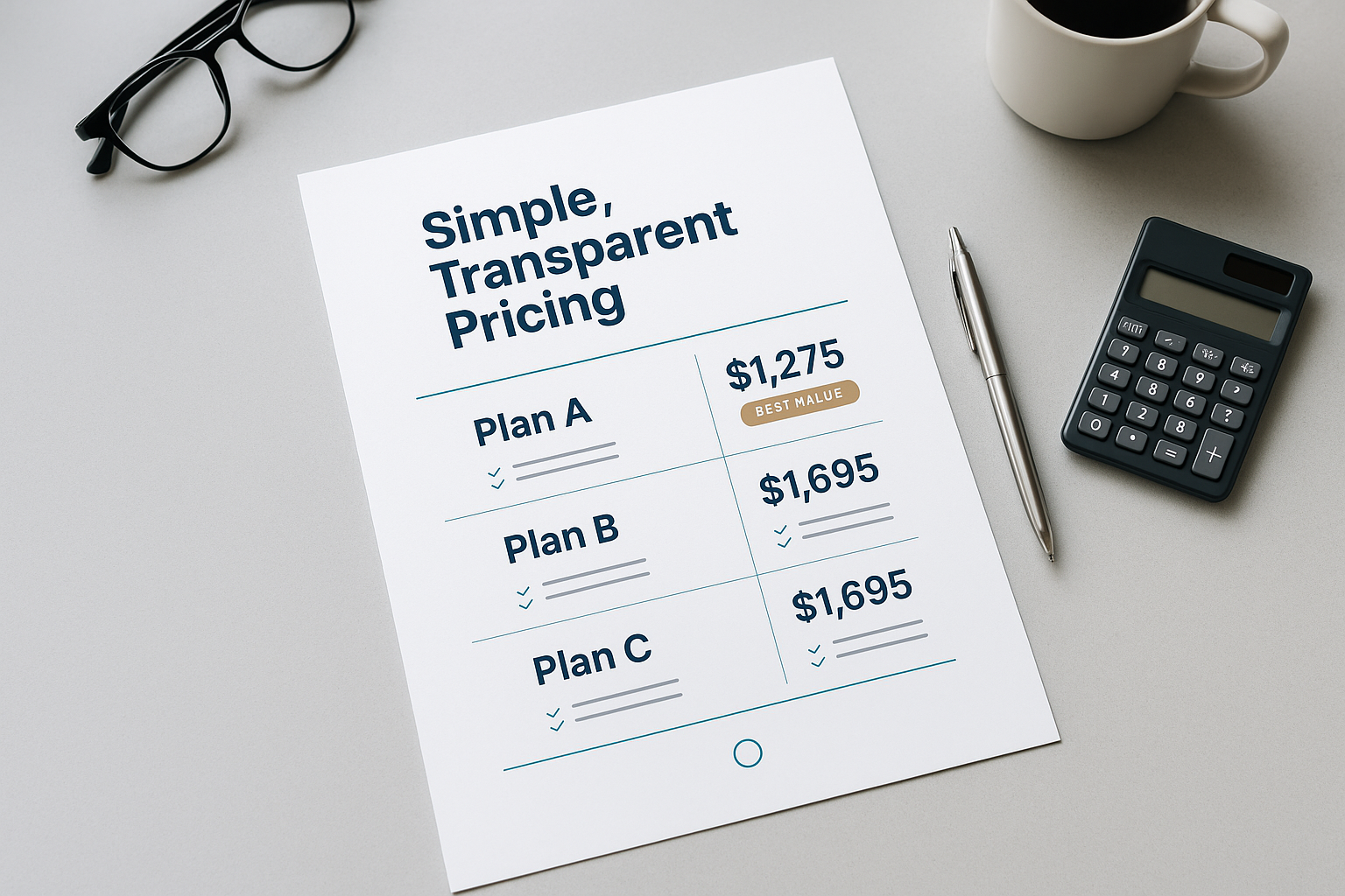 Simple, clear price sheet